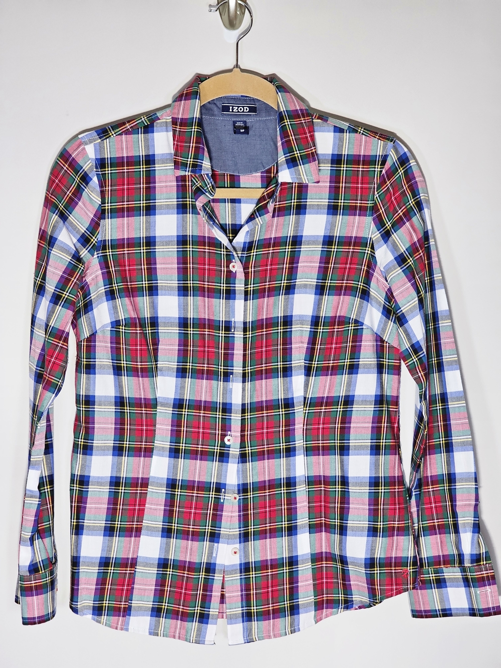 IZOD Women’s Red & Navy Plaid Button-Down Shirt